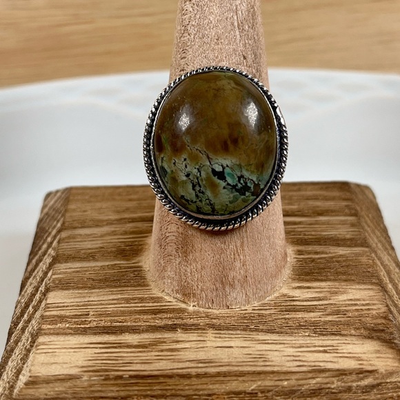 Artisan Jewelry - 925 Sterling Silver Overlay Tibetan Turquoise Gemstone Ring Size 10.25